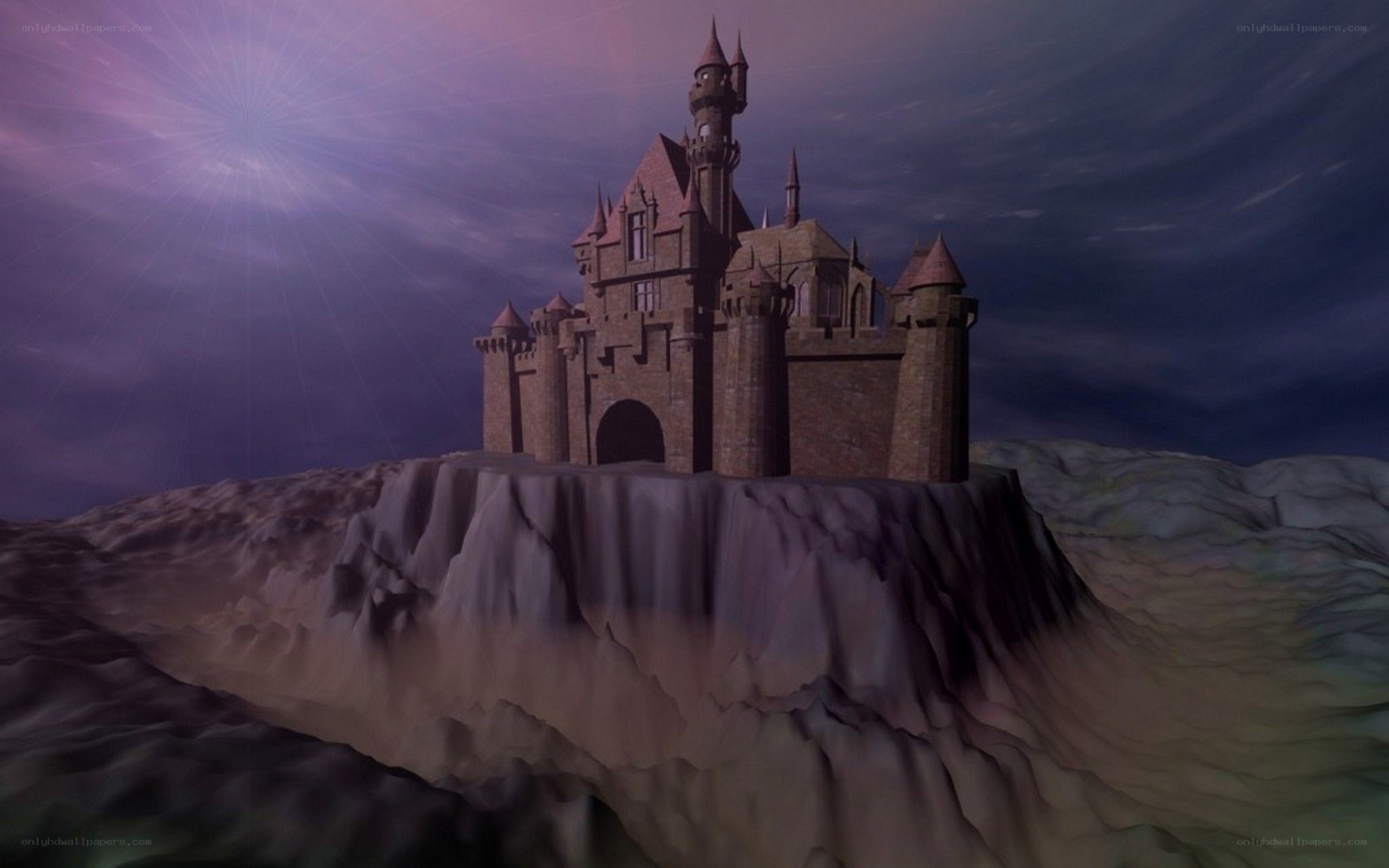 castle on a cliff at dusk