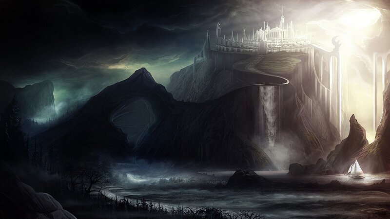 Castle on a cliff at night