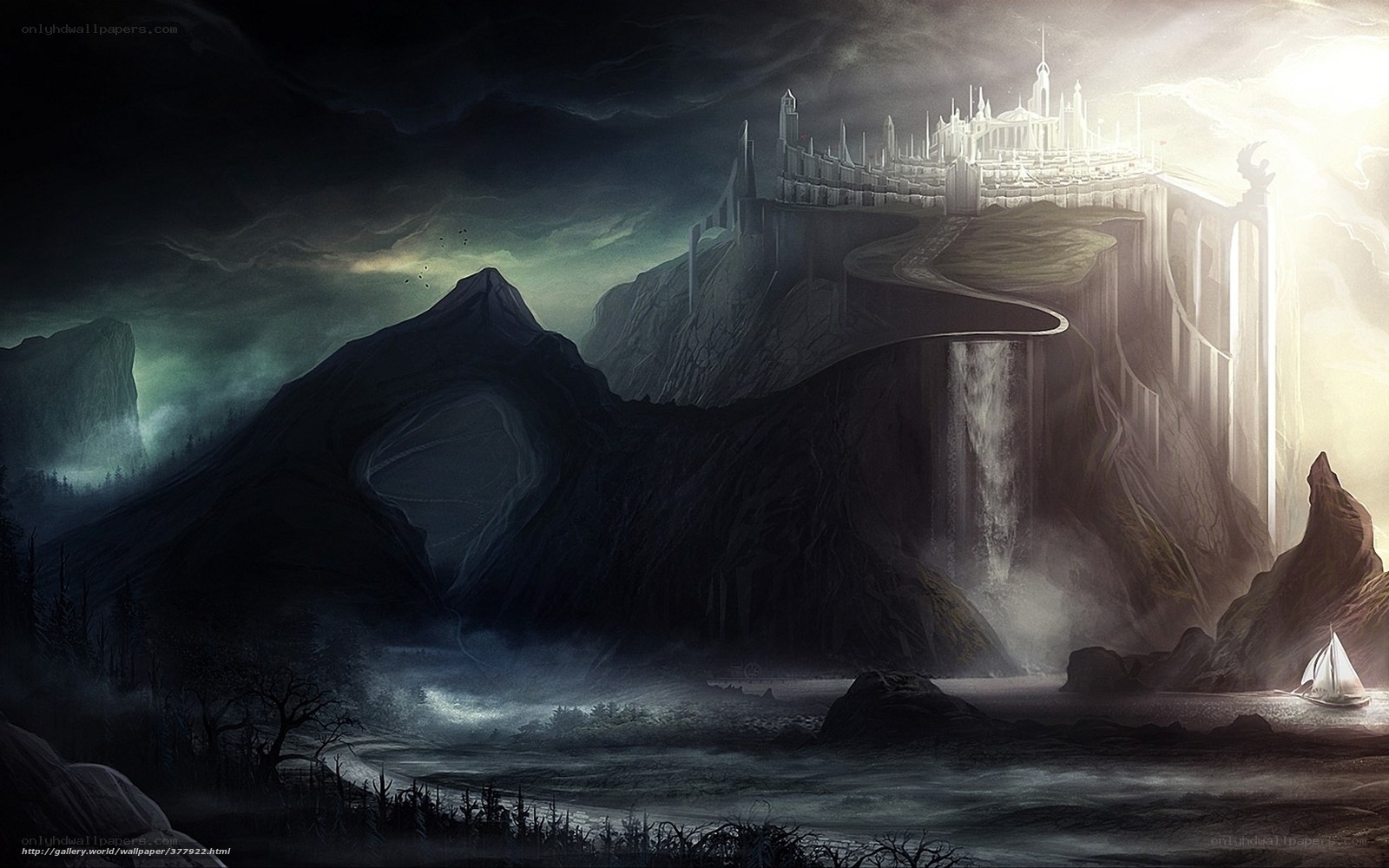 Castle on a cliff at night