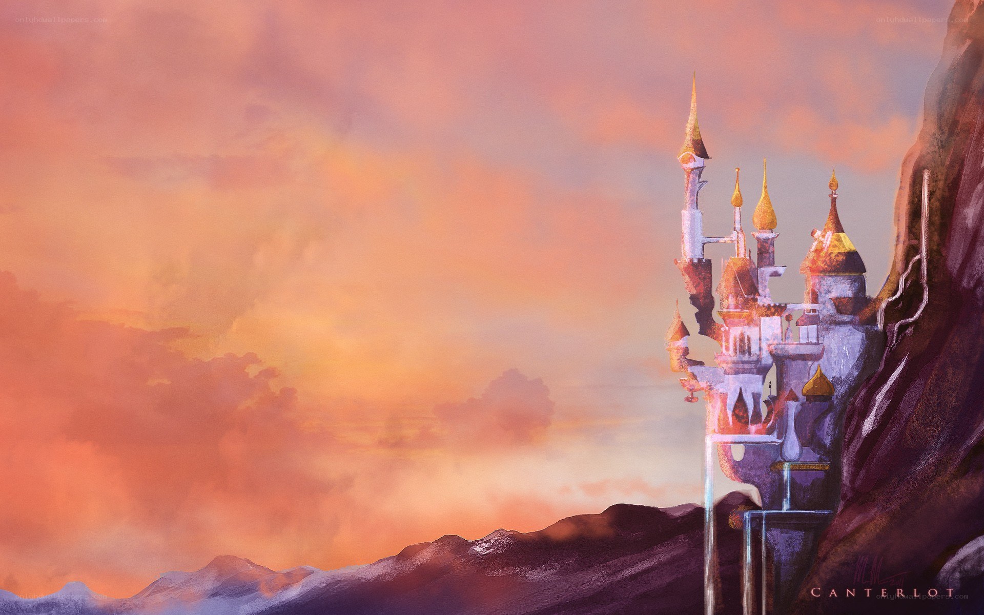 castle on a cliff at sunset