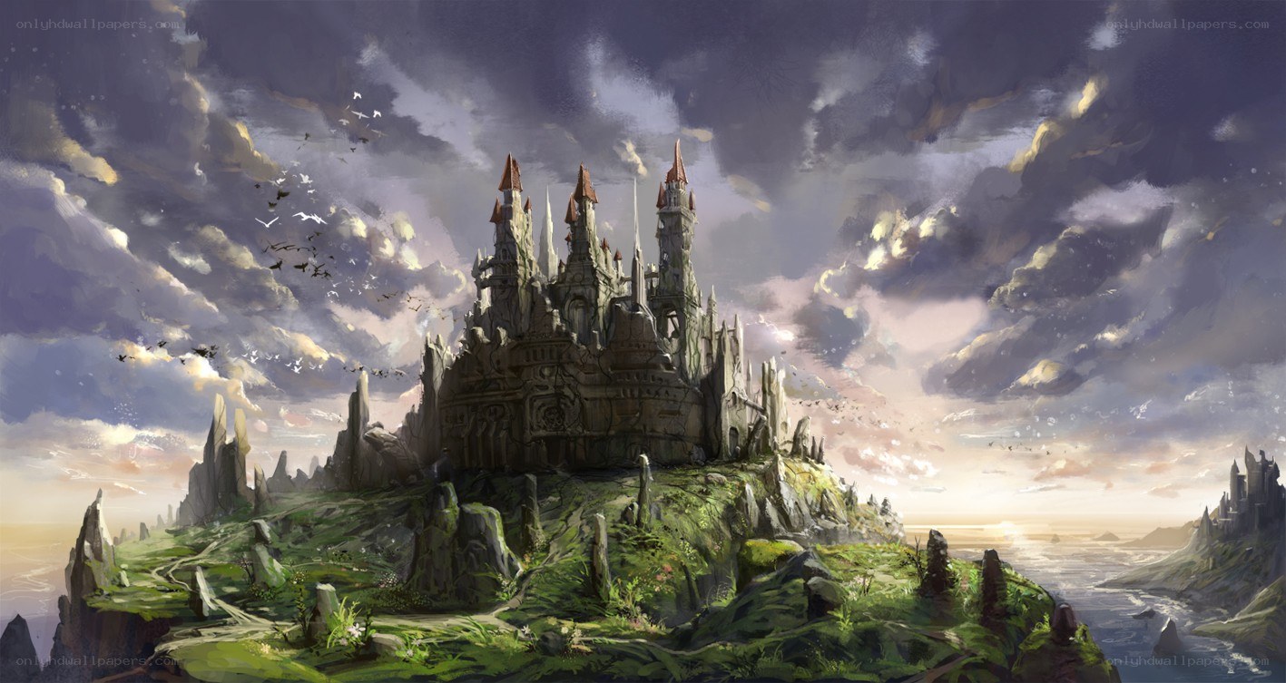 Castle on a cliff at sunset