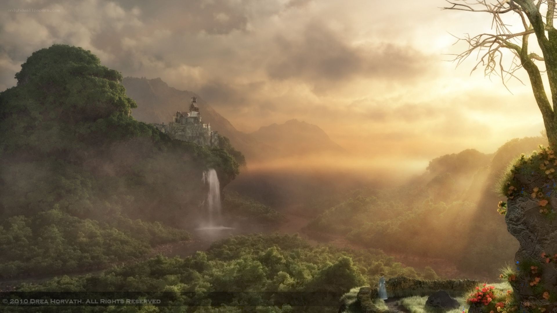 castle on a cliff at sunset