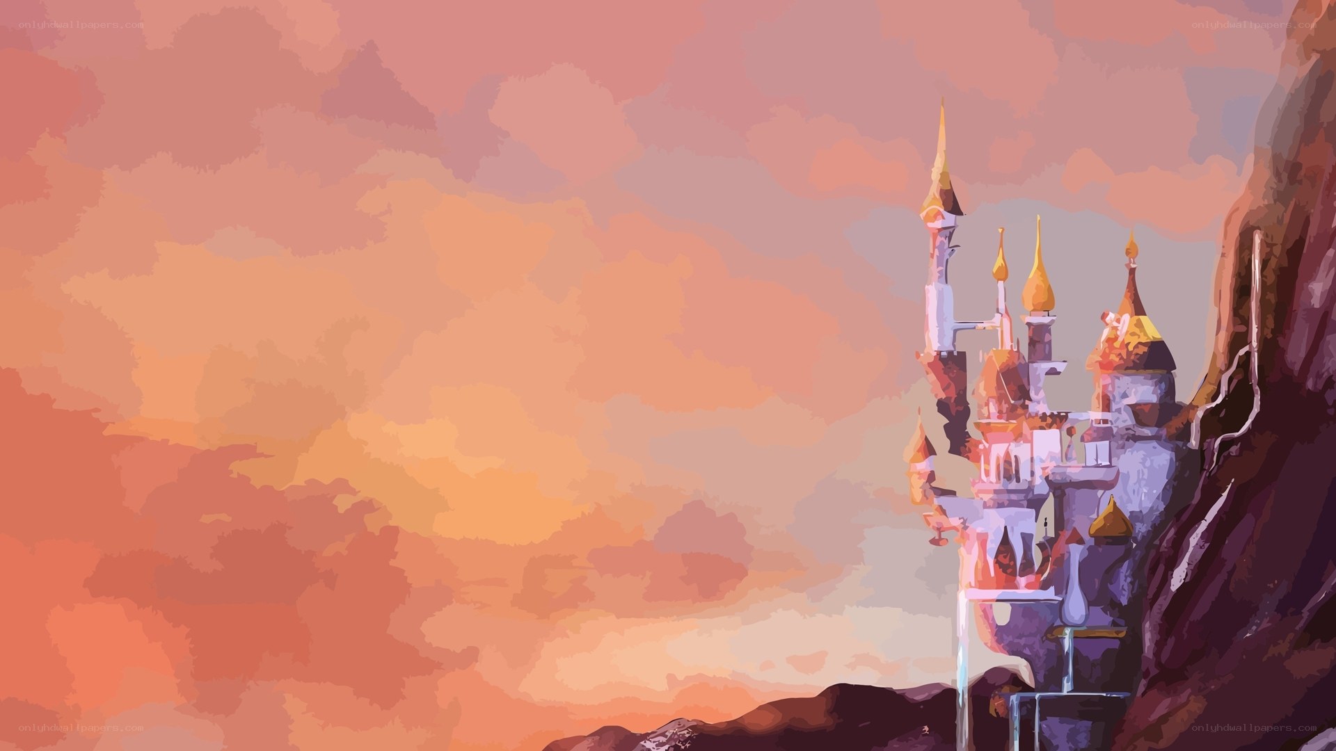 castle on a cliff at sunset