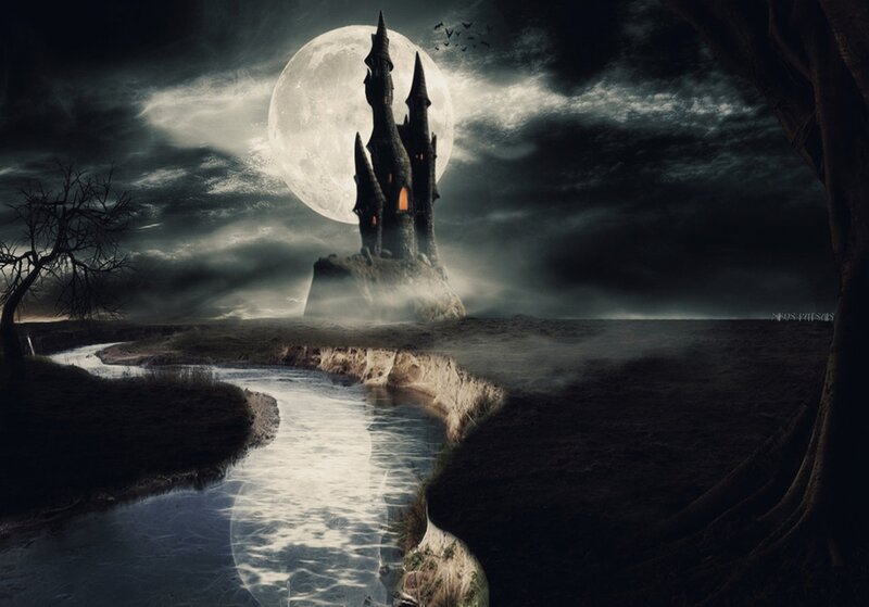 Castle on a Cliff — Black, Dark