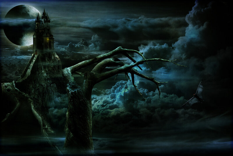 Castle on a Cliff — Black, Dramatic