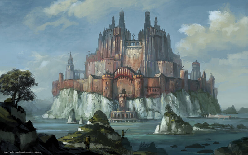 Castle on a Cliff — Blue, Dramatic, Afternoon, Digital Art, Sea