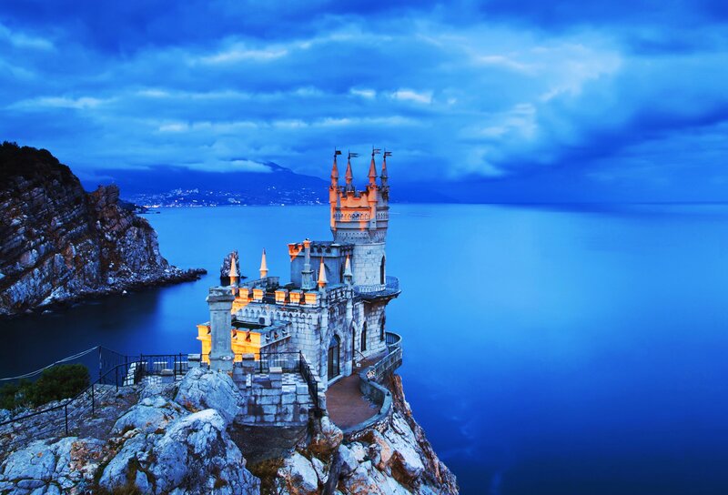 Castle on a Cliff — Blue, Dramatic, Night, Photograph