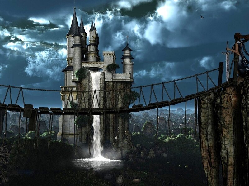Castle on a Cliff — Blue, Dramatic, Night