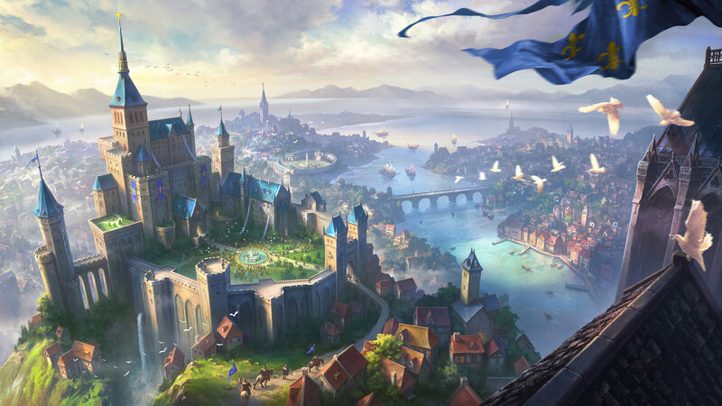 Castle on a Cliff — Blue, Serene, Morning, Digital Art