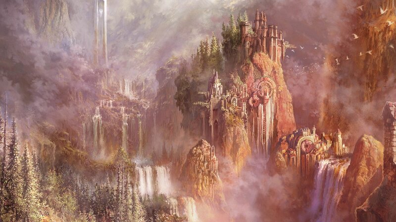 Castle on a Cliff — Brown, Dramatic, Digital Art, Mountain, Forest