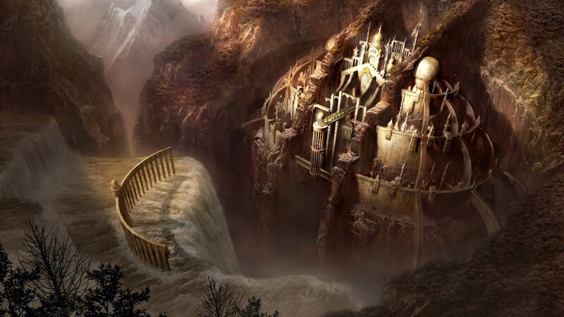 Castle on a Cliff — Brown, Dramatic, Digital Art, Mountain