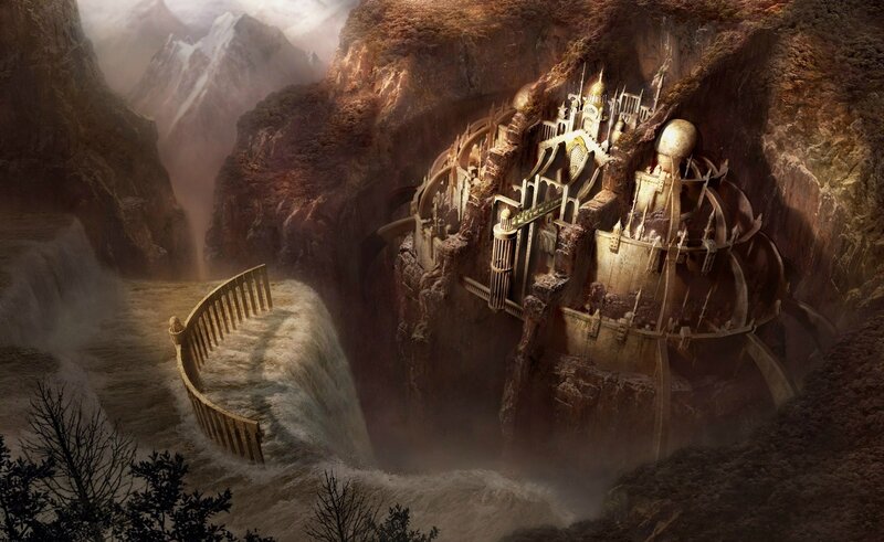 Castle on a Cliff — Brown, Dramatic, Digital Art, Mountains
