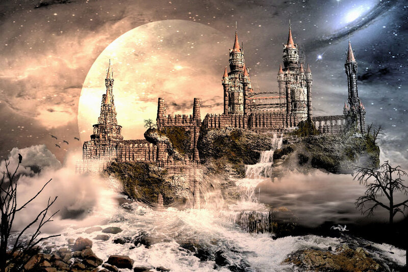 Castle on a Cliff — Brown, Dramatic, Night