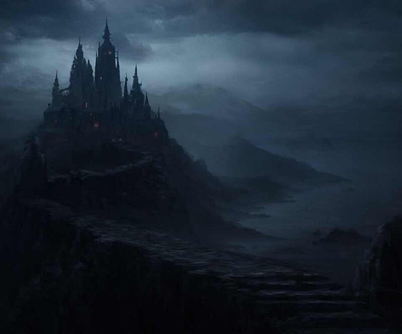 Castle on a Cliff — Dark Blue, Dramatic, Night