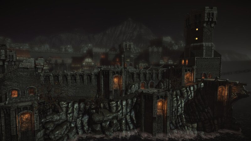Castle on a Cliff — Gray, Dark, Ominous, Night