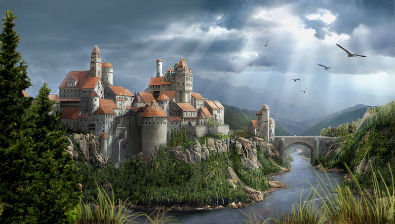 Castle on a Cliff — Gray, Dramatic, Digital Art