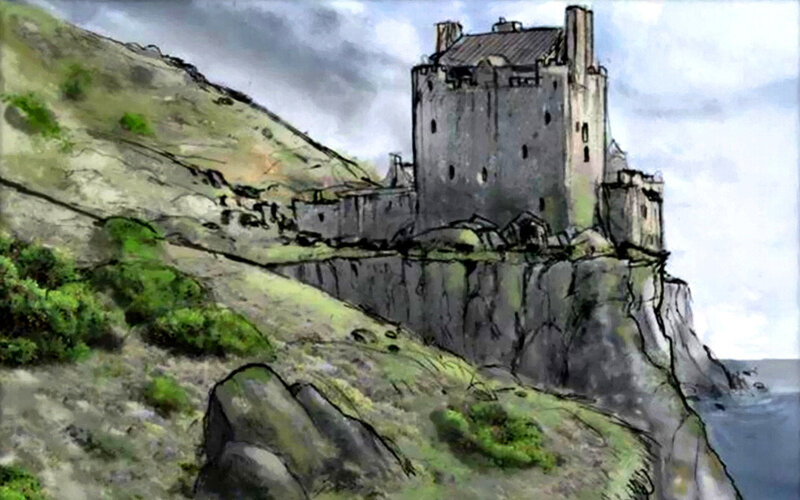 Castle on a Cliff — Gray, Dramatic, Illustration