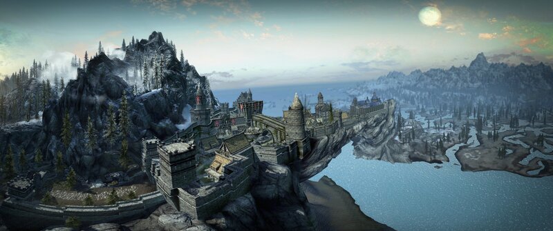 Castle on a Cliff — Gray, Dramatic, Night, 3d Render