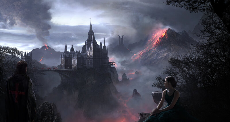 Castle on a Cliff — Gray, Dramatic, Night