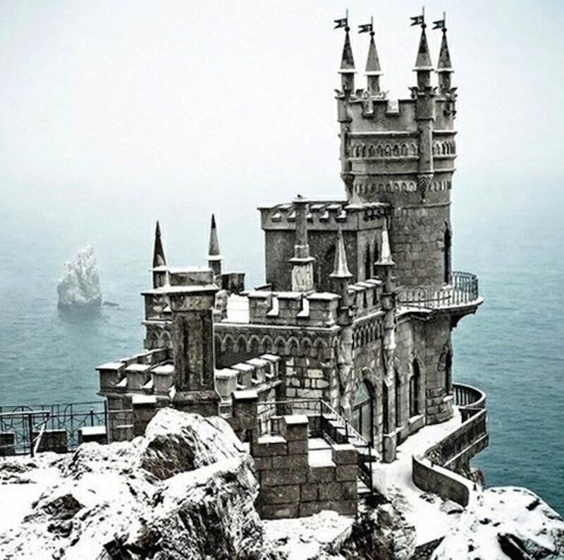 Castle on a Cliff — Gray, Dramatic, Winter