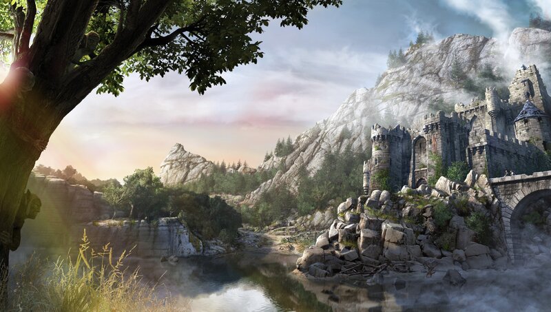 Castle on a Cliff — Gray, Serene, Sunset