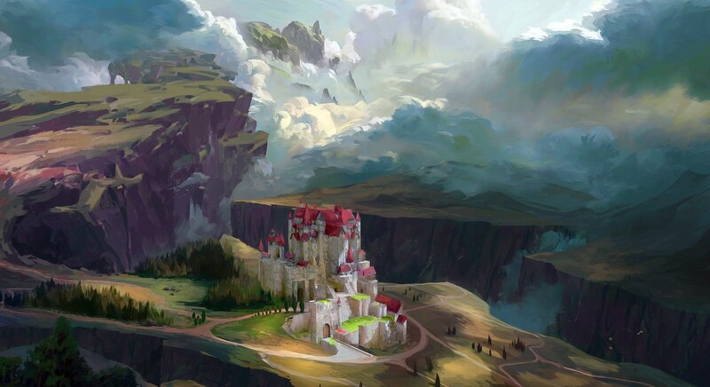 Castle on a Cliff — Green, Dramatic, Afternoon, Digital Art, Mountain