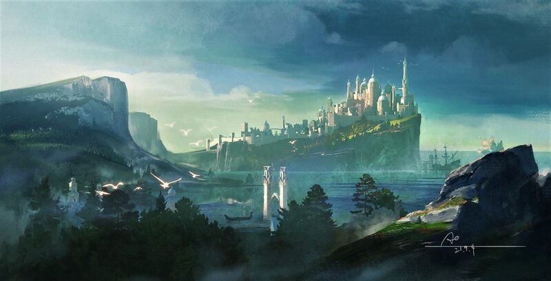 Castle on a Cliff — Green, Dramatic, Morning