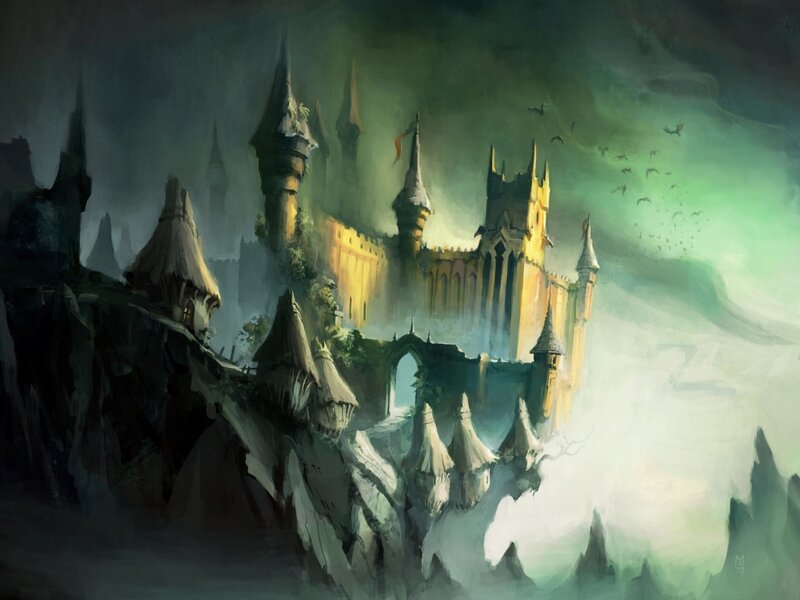 Castle on a Cliff — Green, Dramatic, Night