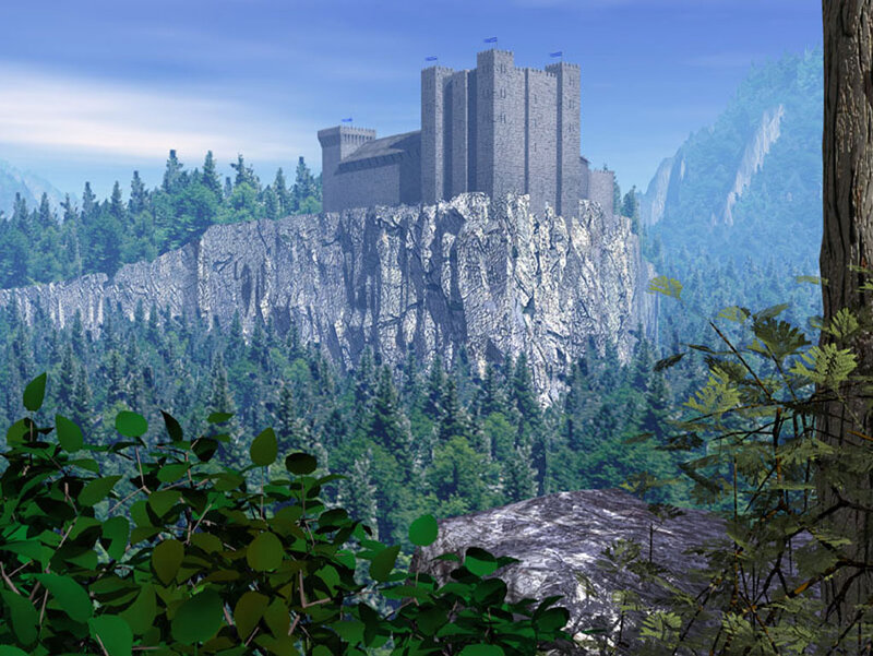 Castle on a Cliff — Green, Serene, Afternoon, Digital Art