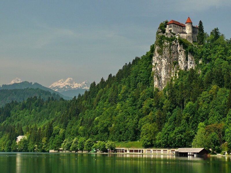Castle on a Cliff — Green, Serene, Afternoon, Photograph, Lake