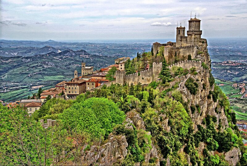 Castle on a Cliff — Green, Serene, Afternoon, Photograph, Village