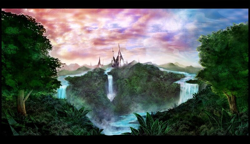 Castle on a Cliff — Green, Serene, Sunset, Digital Art