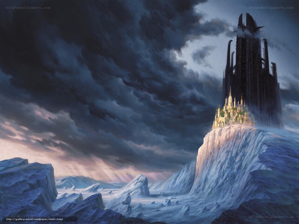 Castle on a cliff in a storm