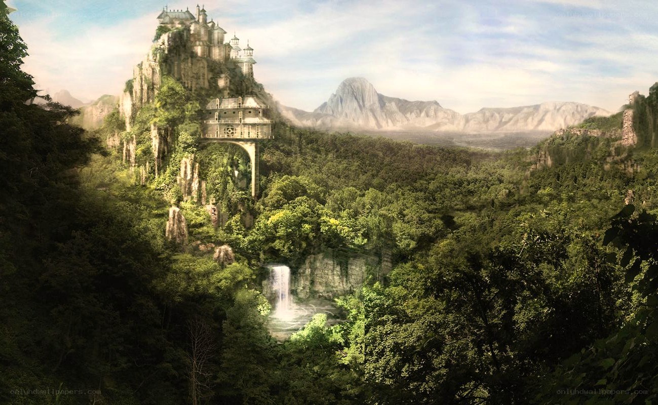 castle on a cliff in forest