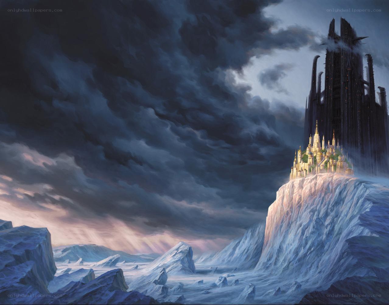 Castle on a cliff in storm