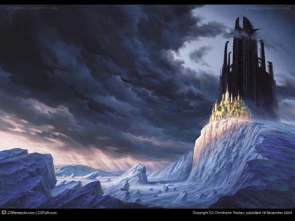 Castle on a cliff in storm