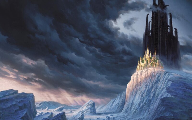 Castle on a cliff in storm