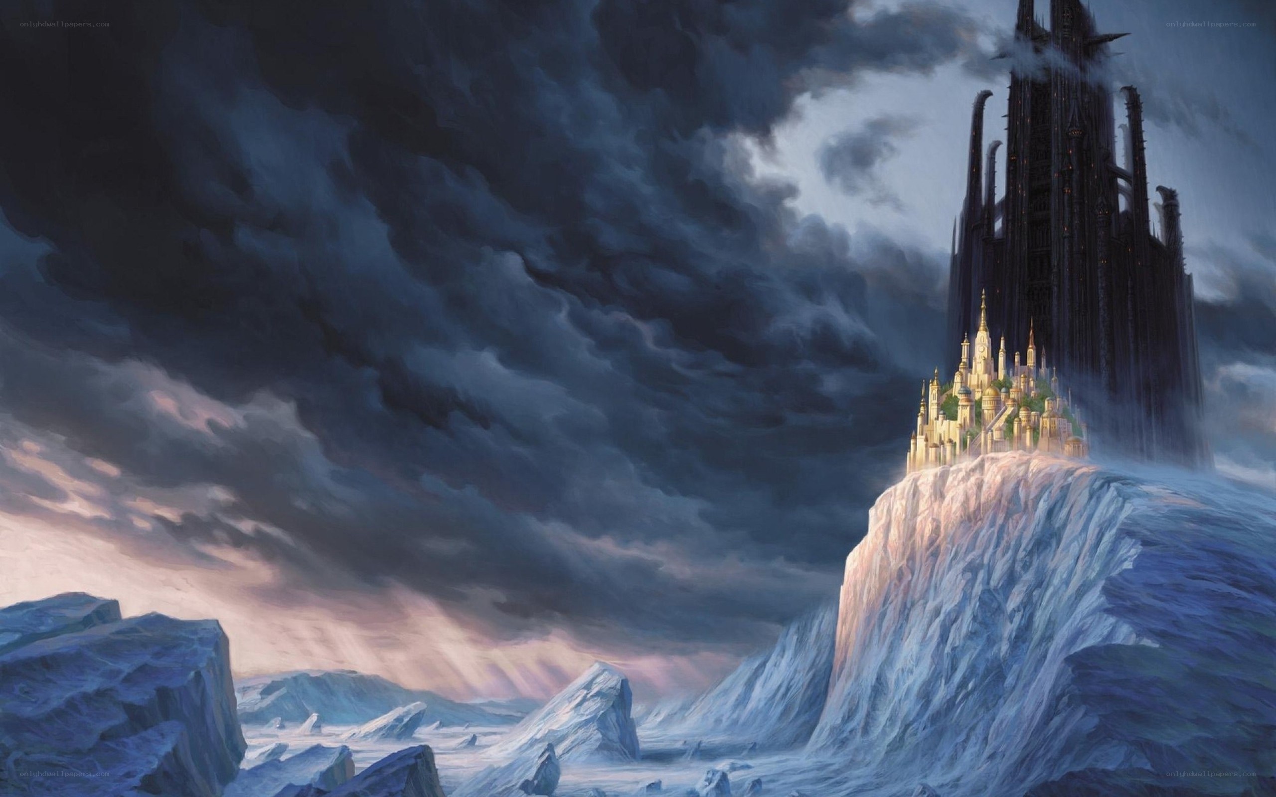 Castle on a cliff in storm