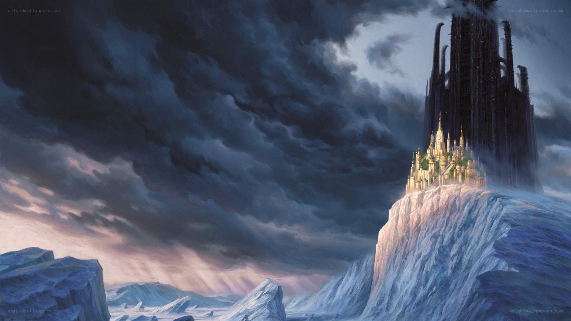 castle on a cliff in storm