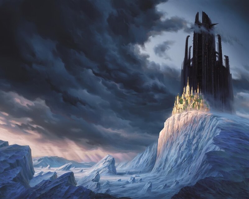 Castle on a cliff in storm