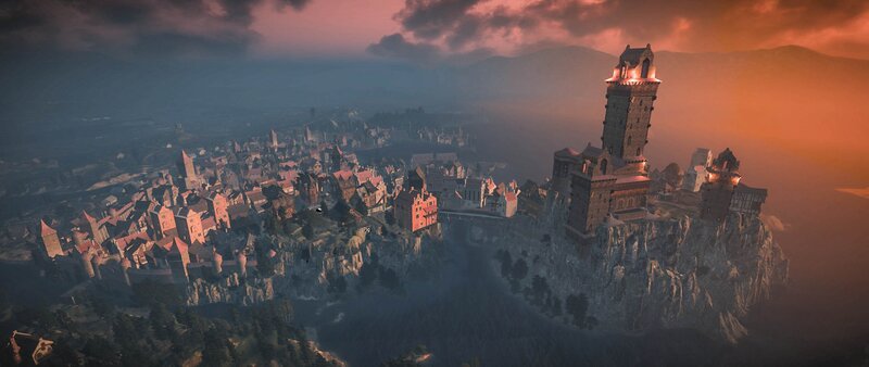 Castle on a Cliff — Orange, Dramatic, Sunset, 3d Render