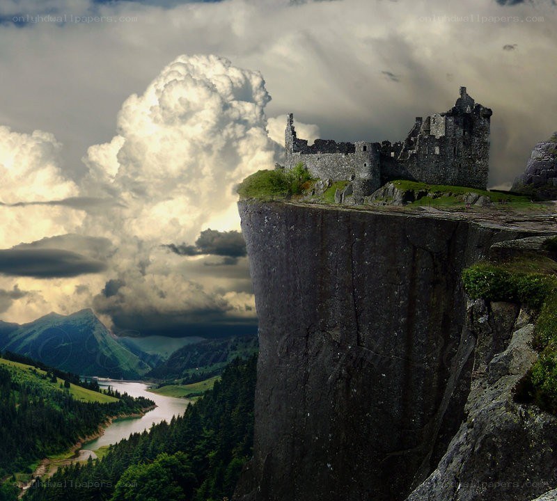 Castle on a cliff overlooking a valley