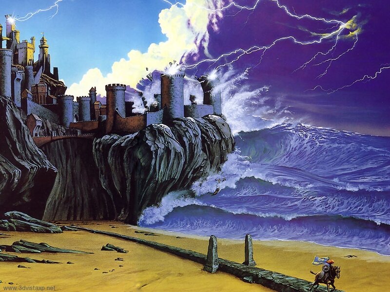 Castle on a Cliff — Purple, Dramatic, Night, Illustration