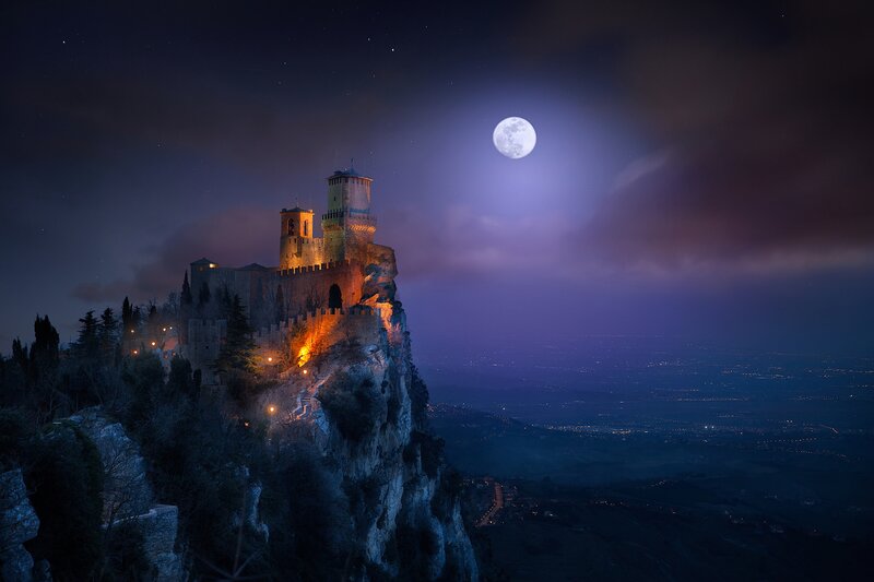 Castle on a Cliff — Purple, Dramatic, Night