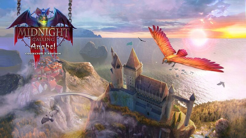 Castle on a Cliff — Purple, Dramatic, Sunset, Digital Art, Bird