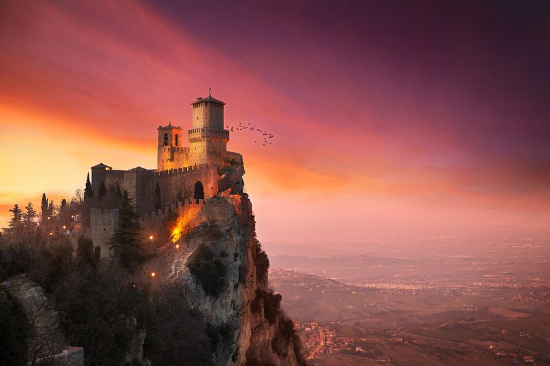 Castle on a Cliff — Purple, Dramatic, Sunset, Photograph