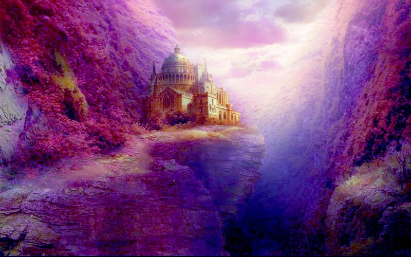 Castle on a Cliff — Purple, Fantasy, Digital Art