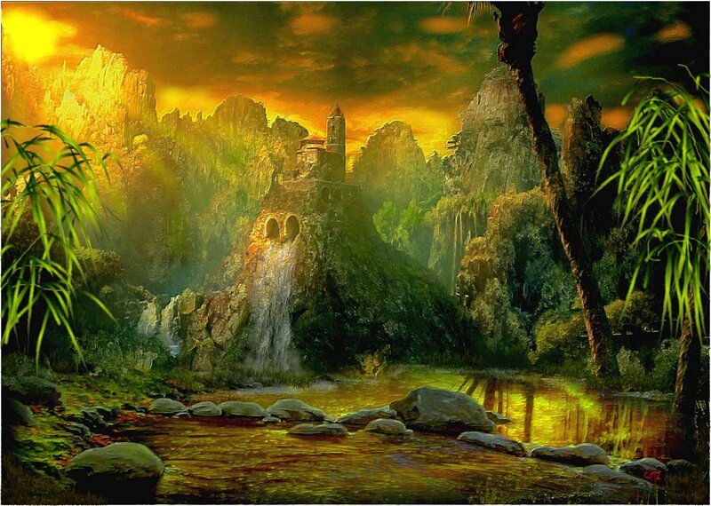 Castle on a Cliff — Yellow, Dramatic, Sunset