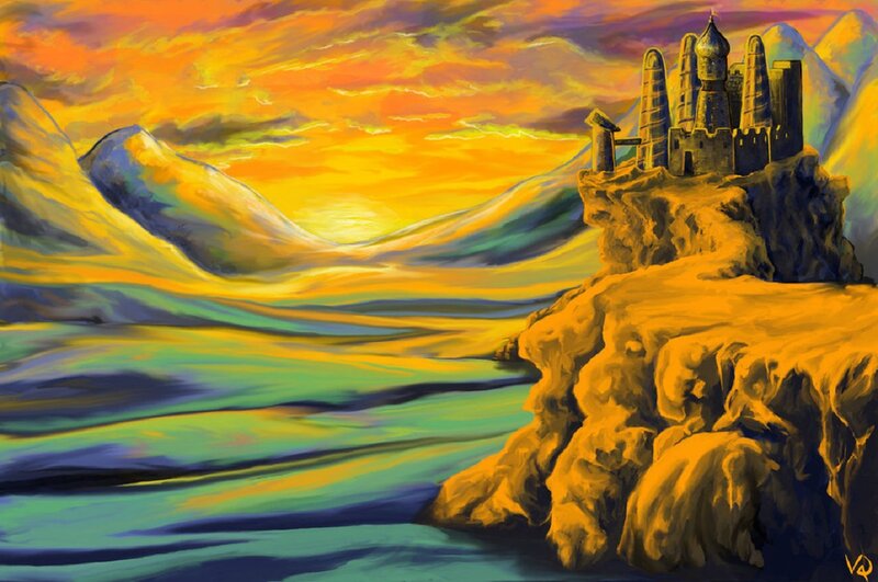 Castle on a Cliff — Yellow, Dramatic