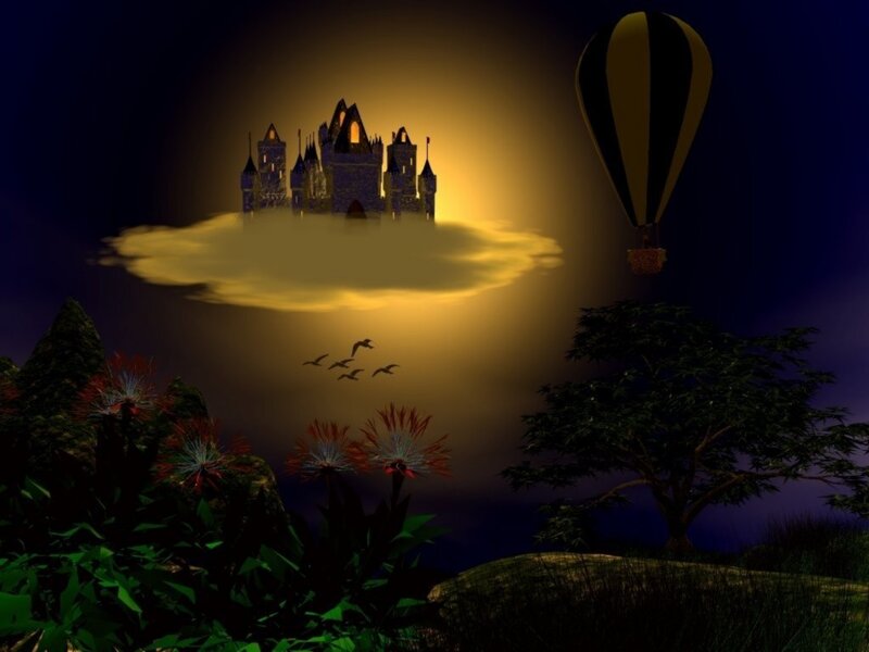castle on a cloud at night